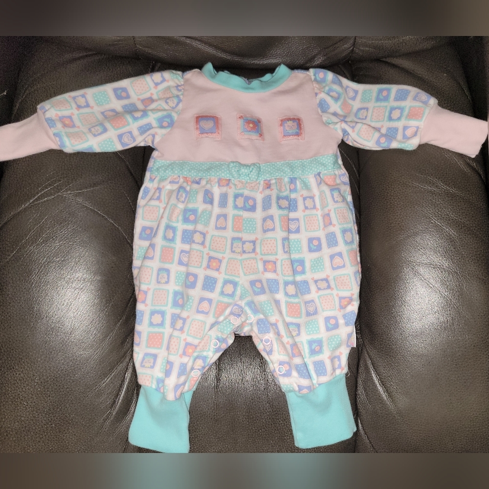 🩷 Vintage Gymboree "Crown Prints" Pastel Print One Piece Romper Outfit Layette